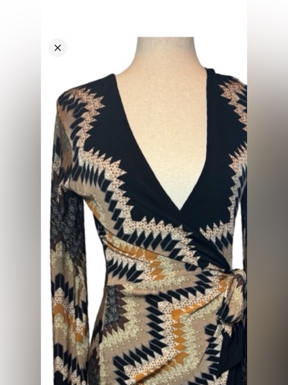 Cashe Vintage Geo Chevron 1/2 Wrap Era Dress Warm Colors Retro Women’s SZ S